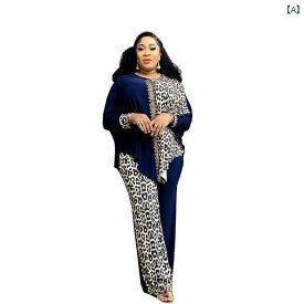 アフリカン ファッション アメリカ アフリカ 大きいサイズ ゆったり バット スリーブ ヒョウ柄 カラー ブロック ラトーン トップス パンツ スーツ