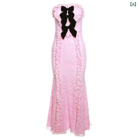 レディース ファッション 甘くて スパイシー ボウ チューブ トップ ドレス 女性 フレッシュ スリムフィット 体型 示 フィッシュ テール ロング スカート