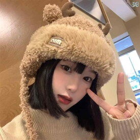 帽子 防寒 かわいい 枝 角 子 羊 ベルベット ロシア 帽子 女性 秋冬 韓国 厚手 暖かい 顔 見せる 小さい 耳保護 帽子