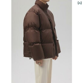 ダウン ジャケット 冬 レトロ 韓国 スタンドカラー 厚手 綿 コート メンズ 防風 黒 パン コート