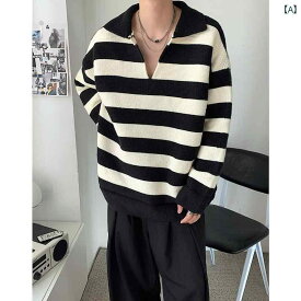 セーター ジャケット 韓国 禁欲 メンズ ストライプ V ネック セーター セーター メンズジャケット