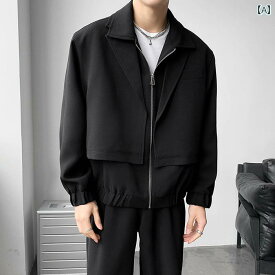 ジャケット 韓国 ライト ショート フェイク ツーピース ジャケット メンズファッション 服 カジュアル カーキ ワークジャケット