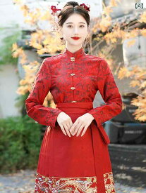 レディース トップス エキゾチック 赤い シャツ 女性 長袖 秋冬 中華風 スタンドカラー ダブルブレスト 漢服 中華風 スカート シャツ