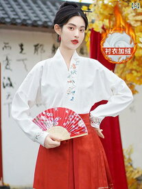 レディース トップス エキゾチック スカート 中華風 シャツ 組み合わせた 女性用 冬 ベルベット 厚手 漢服 飛行機袖 シャツ 長袖