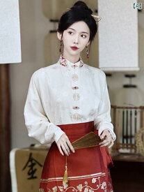 レディース 中華風 ライト 中国 伝統的 スカート前 立て トップス 刺繍 サテンシャツ 女性 秋冬 アンティークスタンドカラー シャツ 女性