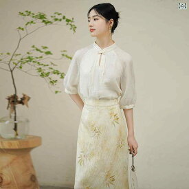 レディース ファッション 中国 トップス 夏 スーツ パフスリーブ エレガント レトロ 茶師服 婦人服