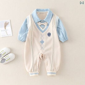 ロンパース かわいい 新生児 ワンピース 春秋 スーツ 0 - 12ヶ月 赤ちゃん 男子 小さい 紳士 フェイク ツーピース 屋外 スウェットシャツ