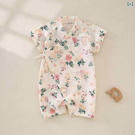 ロンパース かわいい 幼児用 ワンピース 夏用 薄手 綿 ちりめん 半袖 作 務 衣 ベビーロンパース パジャマ 着物