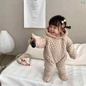 ベビーウェア かわいい 赤ちゃん 冬 ベルベット 肥厚 ジャンプ スーツ 生後 2ヶ月 赤ちゃん用 韓国 フード付き 暖かい クローラー スーツ