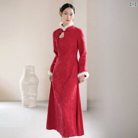 チャイナドレス レディース 清楚 中華風 チャイナ アオザイ 女性 秋冬 新 ご挨拶 新 シャツ 赤い ドレス