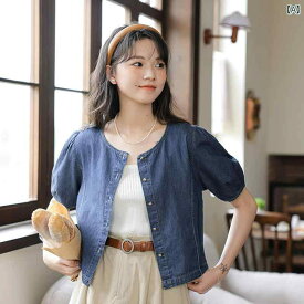 レディース ファッション カレッジ 大人かわいい 韓国 レトロ 小さい シャツ 小さい 汎用性 デニムシャツ 女性 フレッシュ 短い トップス 夏