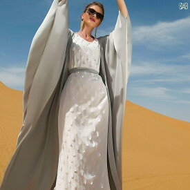 エスニック ドレス ワンピース 大きいサイズ シルバー カーディガン ドレス セット ドバイ 中東 旅行 ローブ