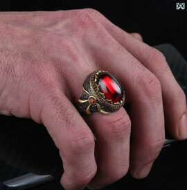指輪 アメリカ レトロ 男性用 ルビー リング ガラス パターン 象嵌 2色 電気 メッキ リング ハンド ジュエリーリング