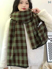 マフラー イン スカーフ 女性 冬 厚手 韓国 学生 チェック柄 ショール 兼用 ソフト ワックス 状 暖かい スカーフ