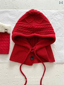 帽子 レディース レトロ 赤い バラクラバ 冬用 暖かい ネック スカーフ カップル 耳保護 ウール ニット