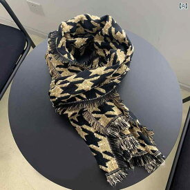 マフラー エレガント シンプル カラー ブロック ブラック カーキ ニット スカーフ 冬 メンズ レディース カップル 最適 暖かい スカーフ