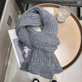 マフラー 韓国 ウール 混紡 ニット 無地 ウール グレー カップル スカーフ レディース 秋冬 厚く 暖かい カジュアル スカーフ メンズ