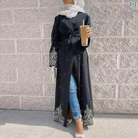 エスニック ファッション 民族 マレーシア ドバイ 服 長袖 刺繍 ビーズ ローブ 女性 アラビア ロングカーディガン 女性 オープン アバヤ