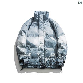 ジャケット 雪山 プリント スタンドカラーコットン コート メンズ 冬 パン コート イン コットンジャケット 厚手 暖かい ジャケット