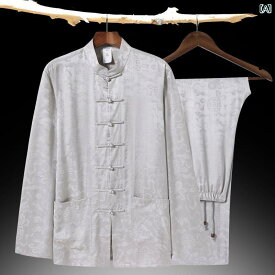 メンズ 秋 桑 大きいサイズ 長袖 スーツ 中国 カジュアル 唐装 スタンドカラー シャツ