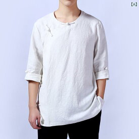 中華風 漢服 メンズ レトロ エスニック リネン トップス 夏 綿麻 プレート ボタン T シャツ ゆったり 大きいサイズ 半袖