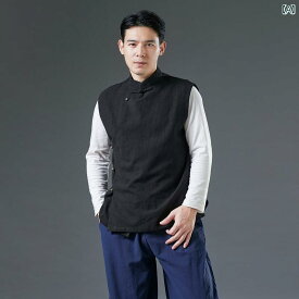 中華風 メンズ リネン 唐 スーツ ベスト メンズ 春秋 ゆったり レトロ 斜め スタンドカラー チョッキ メンズ