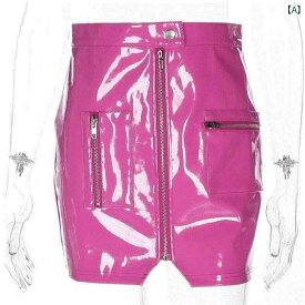 ミニスカート Y2K ミレニアム ホット ガール バービー ピンク パテント レザー ジッパー ハイウエスト ヒップ スカート パンク レザー スカート スカート
