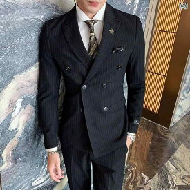 スーツ メンズ スリーピース カジュアル ダブル スーツ 韓国 スリム フォーマルドレス 新郎 ウェディングドレス おしゃれ