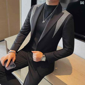 メンズ 秋冬 カラー ブロック カジュアル スーツ ジャケット 高級感 ビジネス 韓国 スリム シングル スーツ