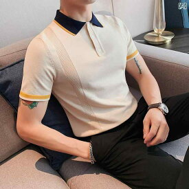 メンズ トップス 冷感 通気性 ニット ポロシャツ スリム フィット ビジネス ポロシャツ 綿 夏 半袖 T シャツ