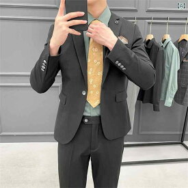 メンズ フレッシュ感 フォーマル ビジネス プロワーク スーツ スリム ファッション 春秋 スーツ