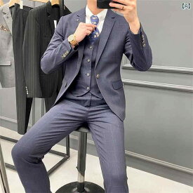 メンズ ハイエンド フォーマル ビジネス プロワーク スーツ スリム ファッション 秋 チェック柄 スーツ
