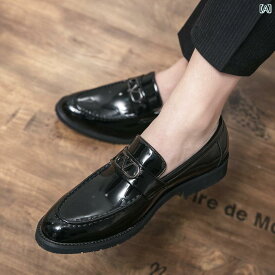 革靴 紳士靴 レザー シューズ メンズ サマー ブラック パテント 光沢 英国 ホース ビット メンズカジュアル 革 通気性