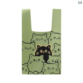 レディース ファッション 猫 プリント ニット ハンドバッグ ファッション ハンドバッグ バッグ