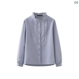 レディース ファッション 菌 衿 刺繍 シャツ ゆったり 快適 スリム 快適 シャツ 小さい シャツ 冬