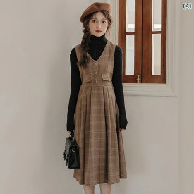 レディース ファッション サスペンダー スカート 秋冬服 おしゃれ 快適 高級感 あふれる カレッジ 風 ティー 韓国 衣装 一式