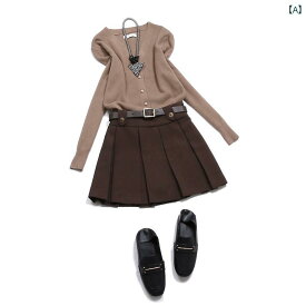 レディース ファッション 小さい ティー 韓国 ドラマ ソルト 高級感 ニットカーディガン プリーツスカート スーツ