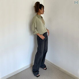 デニム パンツ レディース 韓国 ファッション ハイウエスト 弾性 ナロー ジーンズ 脚長 ワイド レッグ パンツ ストレート フロアレングス パンツ