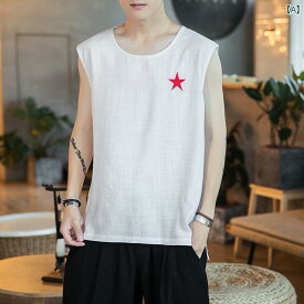 メンズ 中華風 ノースリーブ チョッキ t シャツ リネン 刺繍 スウェットベスト 大きいサイズ ゆったり 夏 ベスト