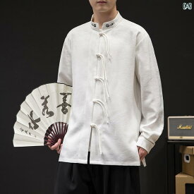 メンズ 中山 スタンドカラー シャツ 長袖 中華風 唐装 中華風 ジャカード シャツゆったり 大きいサイズ 瞑想 茶道 スーツ