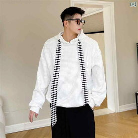 メンズ 韓国 ワッフル フード 厚手 ネクタイ スウェットシャツ トップス ジャケット ストリート ファッション