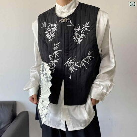 メンズ 中国 刺繍 竹 瞑想 厚手 キルティング ベスト レディース 冬服 レトロ ハイエンド チョッキ ジャケット
