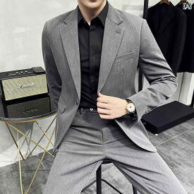 メンズ シンプル ビジネス スーツ 高級感 ウェディングドレス スーツ 韓国 無地 カジュアル スーツ