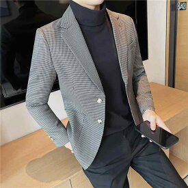 メンズ 秋 千鳥格子 スーツ スリム ジャケット カジュアル シングル ピース チェック柄 小さい スーツ 紳士服