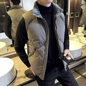 メンズ 軽量 ダウン ジャケット 高級感 菱形 ショート スタンドカラー ベスト 暖かい 快適 ノースリーブジャケット