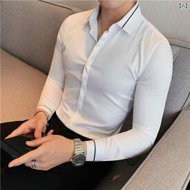 メンズ 白 シャツ 長袖 韓国 スリムフィット 個性 カジュアルスリム シャツ ビジネス 高級感 シャツ