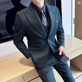 メンズ 新郎 スーツ スリーピース ウェディングドレス カジュアル フォーマル ビジネス スリム ブリ ティッシュ スモール スーツ
