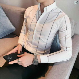 メンズ 冬 厚手 ベルベット シャツ 韓国 長袖 英国 ビジネス フォーマルウェア スリム ストライプシャツ