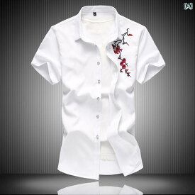 メンズ トップス シャツ カジュアル 刺繍 シャツ 大きめ サイズ 半袖 シャツ 夏 中華風 花柄 マン マン