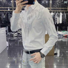 メンズ 韓国 スリムフィット 長袖 シャツ 春秋 ファッション ホット カジュアル シャツ